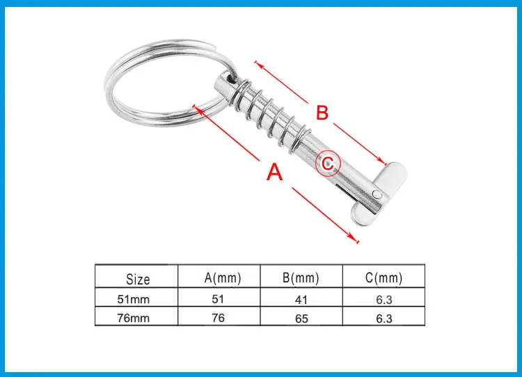 2PCS 6.3mm Marine Grade 316 Stainless Steel Quick Release Pin for Boat Bimini Top Deck Hinge Marine hardware Boat