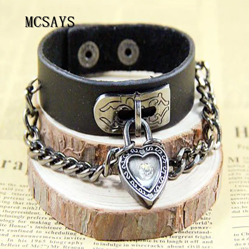 MCSAYS Rocker Punk Jewelry Heart Lock with Link Chain