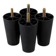 Черные пластиковые круглые конические ножки для мебели с резьбовым хвостовиком для дивана упаковка из 4