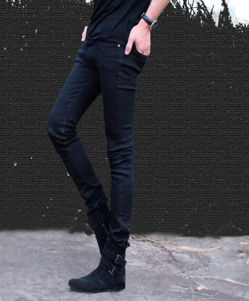 Funky мужские модные узкие брюки супер обтягивающие однотонные черные эластичные Выбеленные узкие длинные джинсы брюки для молодых мужчин