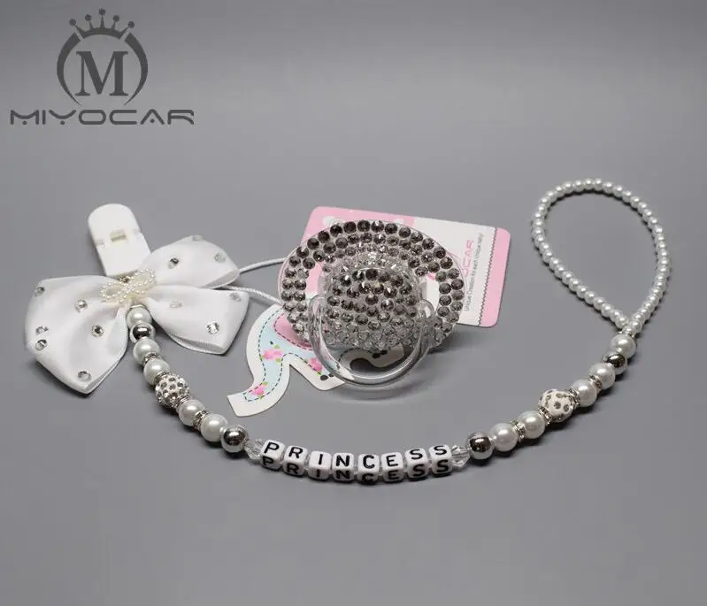 MIYOCAR все имя ручной работы bling crystal rhinestone принцесса детская соска/соски/пустышки/cocka/chupeta и соски зажимы - Цвет: set 6-18m