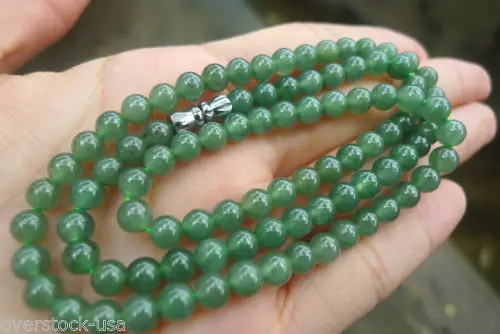 5mm Smooth Bead Necklace Jadeite CERTIFIED Chinese Natural Icy Green Jade 