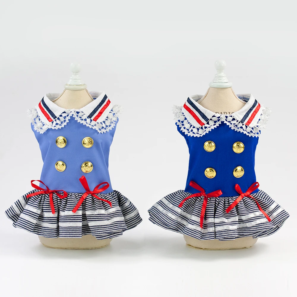 

Girl Dog Cat Dress Shirt Striped Lace Pet Puppy Skirt Clothes Apparel 2 Colours 5 sizes
