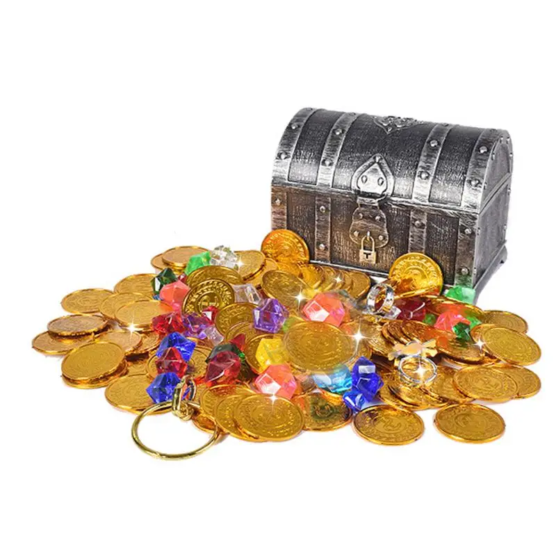 Сокровище охотничья коробка детская шкатулка для драгоценностей Ретро пластиковая большая коробка игрушка золотые монеты и пиратские драгоценные камни ювелирные изделия игровой набор упаковка - Цвет: C