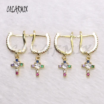 

5 Pairs cross earrings crystal charm earrings cross charm earrings zircon accessories jewelry for women summer color jewels 5517