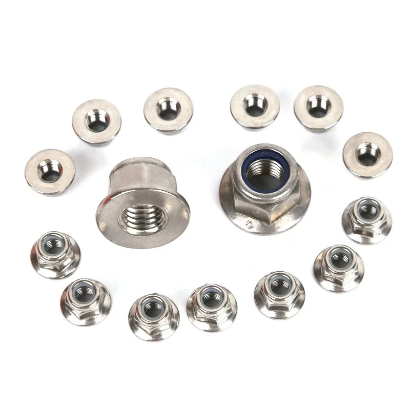 50pcs/lot DIN6926 M4 M5 M6 M8 M10 M12 304 Stainless Steel Hexagonal Flange Nut With A Non-slip Mat Nylon Locking HW043 | Обустройство