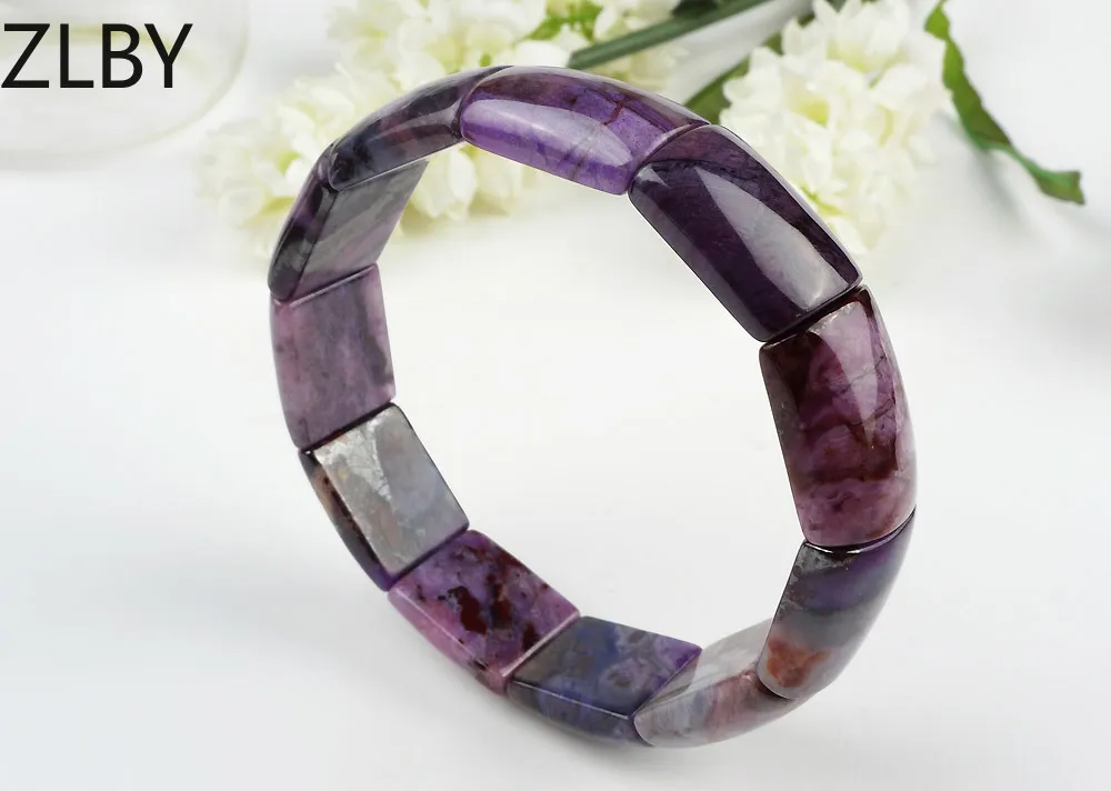 

Genuine Purple Natural Sugilite Stone Retangle Beads Fashion Jewelry Stretch Bangle Bracelets For Women Just One
