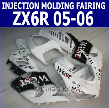 

Abs Fairing kit ZX6r 05 06 2005 2006 (WEST white ) Fairings For Kawasaki Ninja +EMS free v68