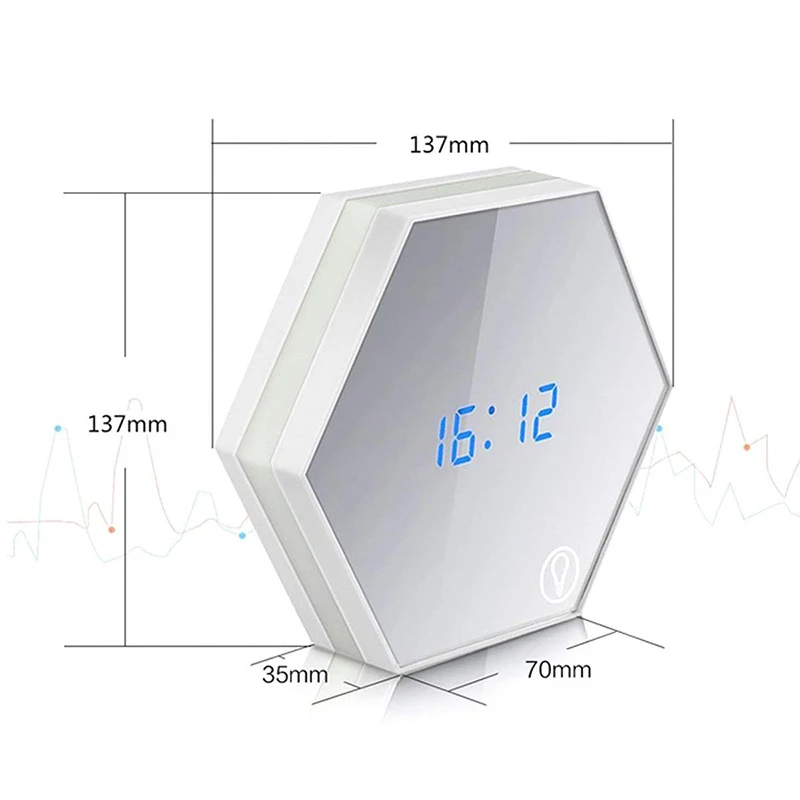 Шестигранный зеркальный будильник электронные цифровые светодиодный настенные часы со светящейся функцией повтора температуры зарядка через usb дорожные часы