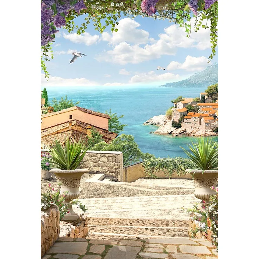 

Scenery Photography Backdrop Venice Summer Lake Ship Stone Flower Photo Background Studio Photocall Photophone View F3263