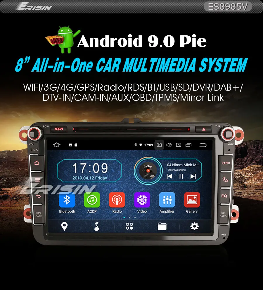 Sale Erisin ES8985V 8" Android 9.0 Pie DAB+ DVD Car Stereo GPS for Golf Passat T5 Polo Seat 1