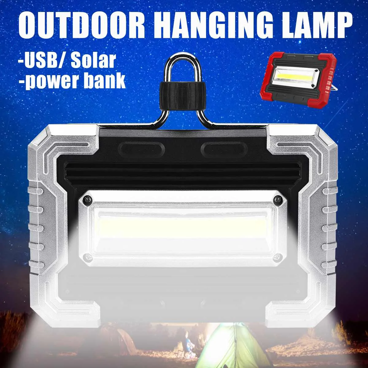 

2W USB Rechargeable Solar Power Camping Lamp Outdoor Portable COB LED Tent Lantern Night Light Emergency Phone Power Bank