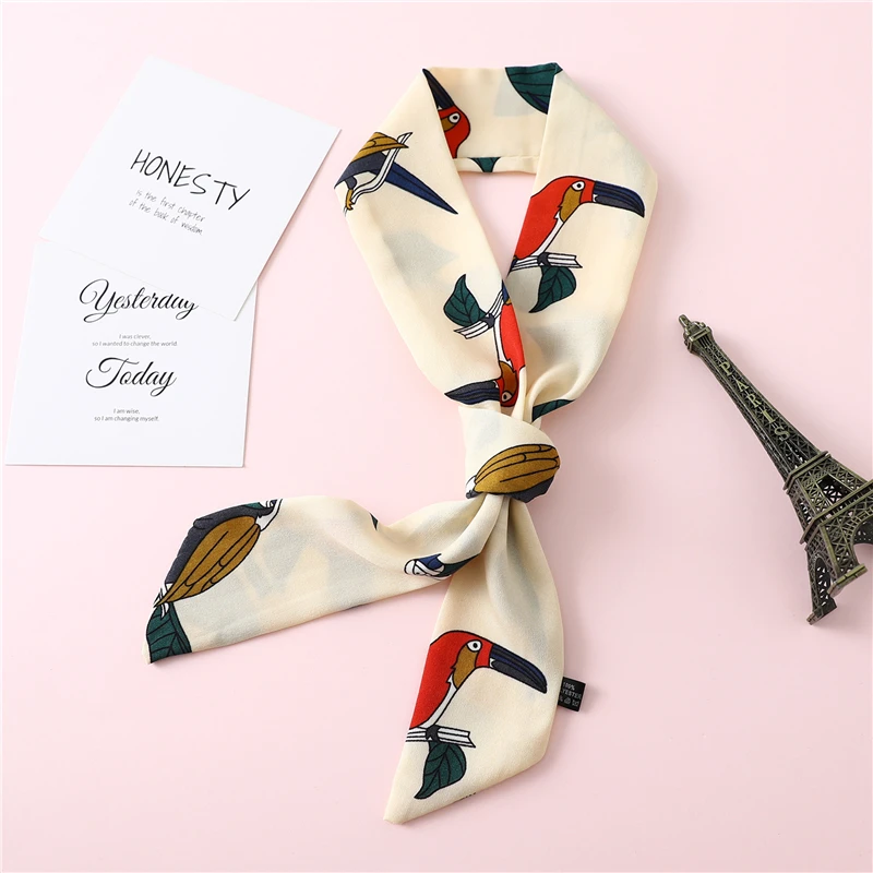 

2019 Fashion Skinny Silk Scarf Women Cap Bag Handle Scarfs Neck Hair Band Tie Design Print Lady Headband Decoration