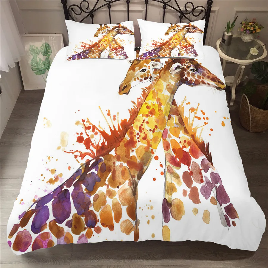 

A Bedding Set 3D Printed Duvet Cover Bed Set Cartoon Animal Giraffe Home Textiles for Adults Bedclothes with Pillowcase #CJL24