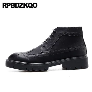 

Brogue Rubber Winter Breathable Wingtip Lace Up Genuine Leather Real Black High Quality Creepers Men Shoes Casual Top Oxfords