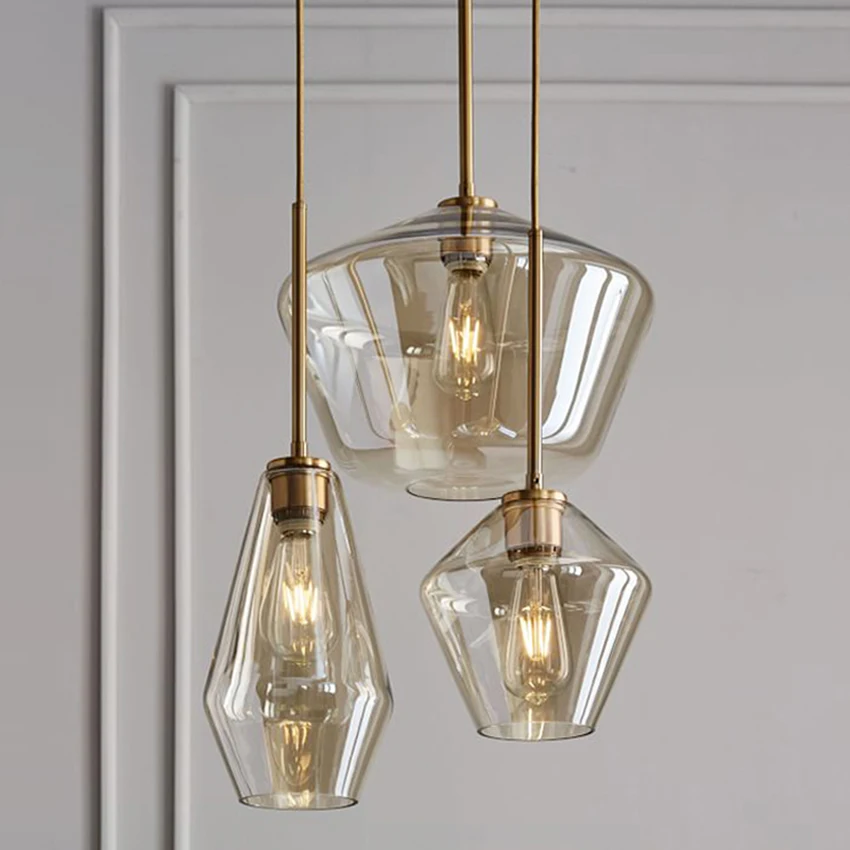 Tanie Nowoczesny szklany jadalnia lampa wisząca wyczyść koniak szkło nordic lampa wisząca bar cafe restauracja oświetlenie pokoju siedzącego