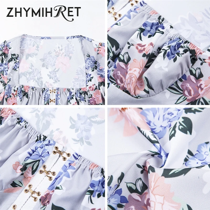 Женская футболка с цветочным принтом ZHYMIHRET укороченные топы квадратным