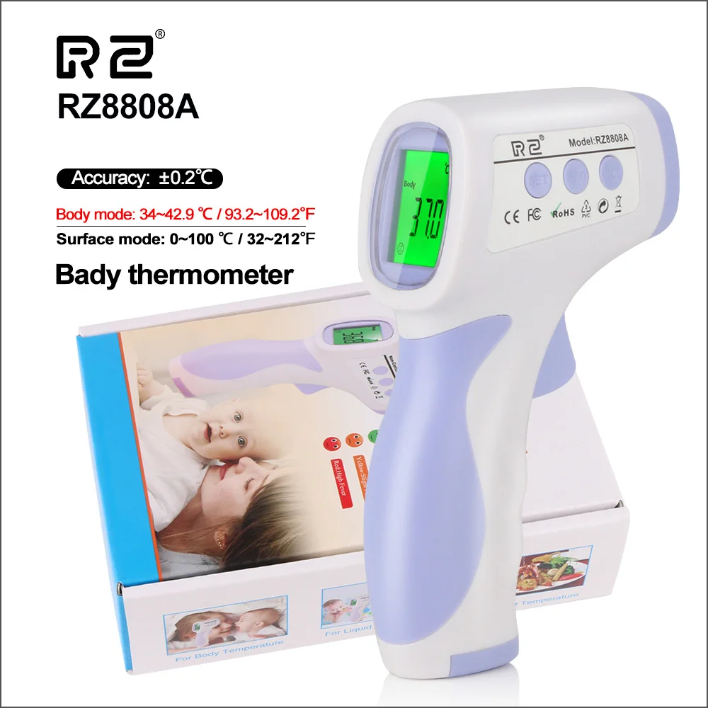 RZ термометры, термометр для тела, электронный ушной светодиодный дисплей, цифровой термометр для детской температуры, Бесконтактный инфракрасный термометр для детей - Цвет: RZ8808A-with-box