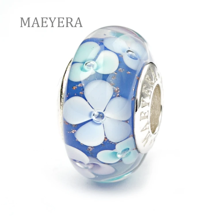 MAEYERA подлинные бусины из стерлингового серебра 925 пробы с голубым цветком