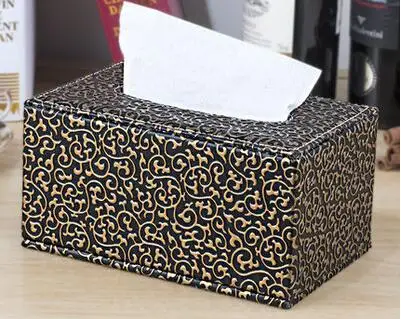 Европейский стиль, искусственная кожа, коробка для салфеток, декоративная ткань для дома, коробка для салфеток PZJH010 - Цвет: black and gold S
