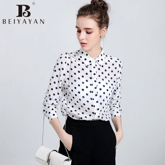 BEIYAYAN Classic Polka Dot Blusas de Seda 2017 Nueva Moda