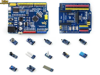 

AVR Board UNO PLUS Onboard MCU ATMEGA328P-AU Compatible with UNO R3 Board Kit + IO Expansion Shield +Sensor Modules