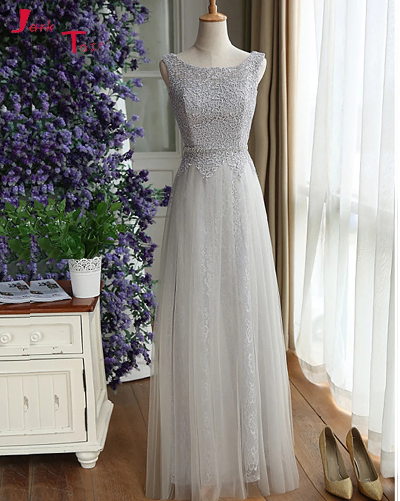 Jark Tozr New Arrival Grey Lace Bridesmaid Dress 2019 Crystal Belt Brautjungfernkleid Zipper Back Simple Vestido Dama De Honra | Свадьбы и