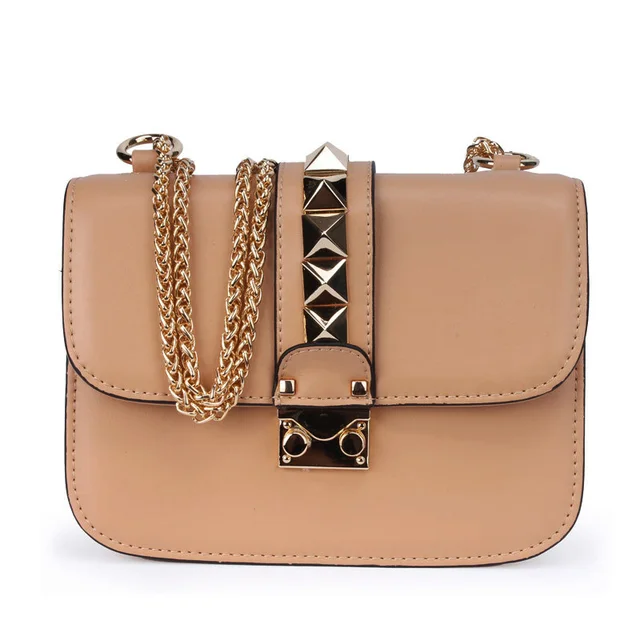 2017 New Arrival Fashion Design Women Rivet Chain Crossbody Bag Geniune Leather Brand Shoulder Bag Lady Small Messenger Bag