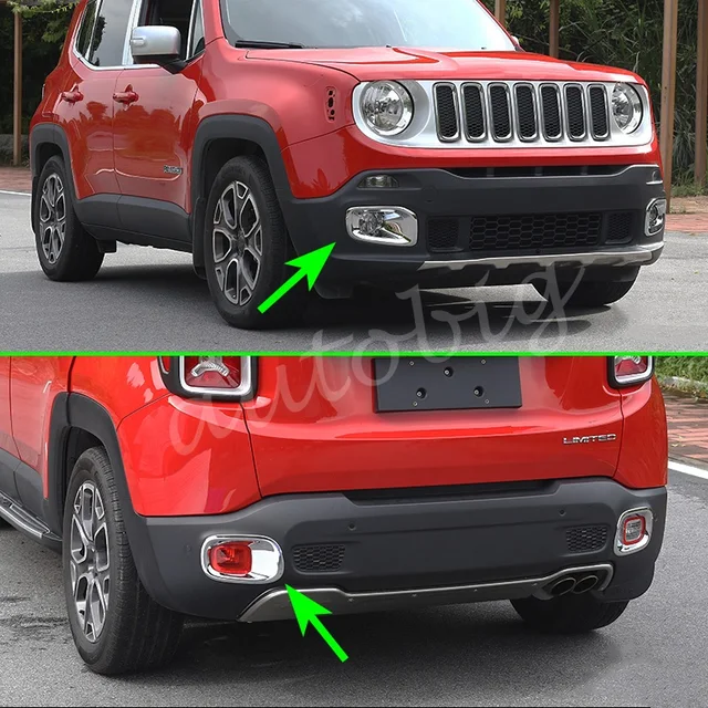 Front + Rear Fog Light Cover Kit For Jeep Renegade (BU) 2015 2016 2017