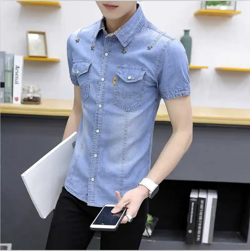 men's fashion short denim shirts 3