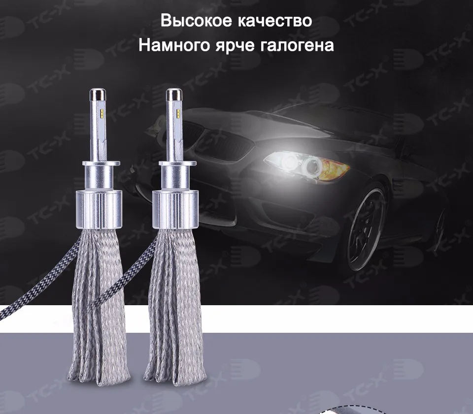 TC-X 1 пара H1 H4 H11 9005 9006 9012 H7 LED Фары для автомобиля 7000LM комплект Медь плетение HID оригинальные лампы замена свет автомобиля