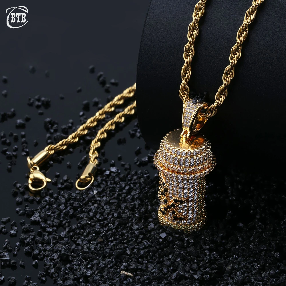 

Hip Hop Poison Necklace PX Toxicant Poison Vial Bottle Pendant CZ Zircon Iced Out Gold Silver Color Detachable Jewelry
