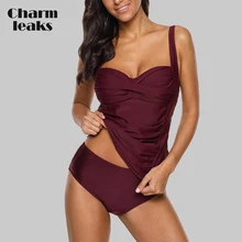 Charmleaks, Женский танкини, набор, женский купальник, Одноцветный, Ретро стиль, бикини, набор, Ретро стиль, крест, купальник, купальник