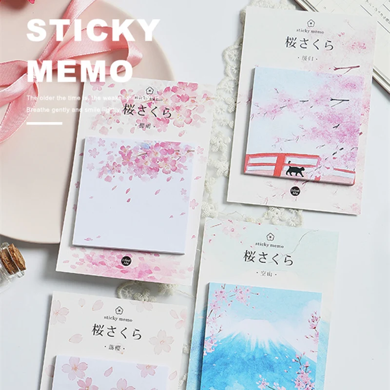 

4 pcs Fuji Mountain sticky note and memo pad Flower Sakura color stickers Stationery office accessories School supplies F418