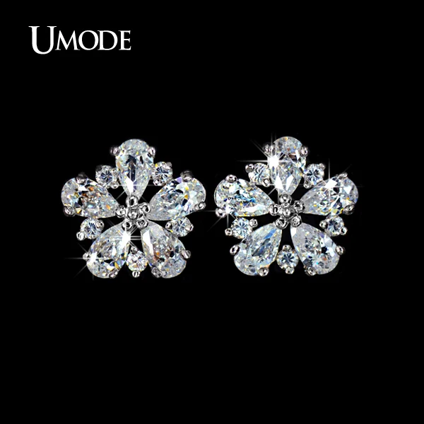 UMODE Top quality Pure AAA CZ Cubic Zirconia Stone May Flower Stud Earrings Birthday Gift Jewelry UE0028
