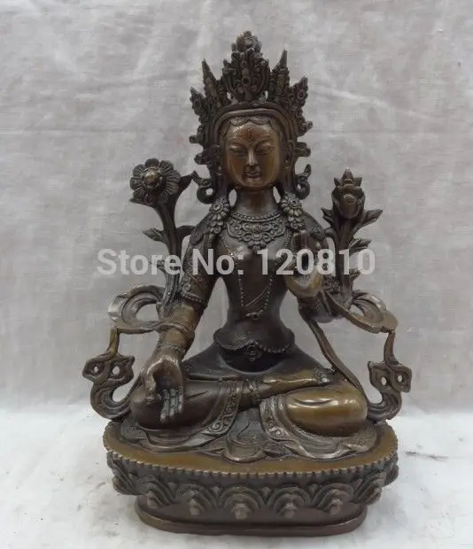 

9" Tibet Bronze Buddhist Joss Portect Lotus 7 Eyes White Tara Buddha Statue