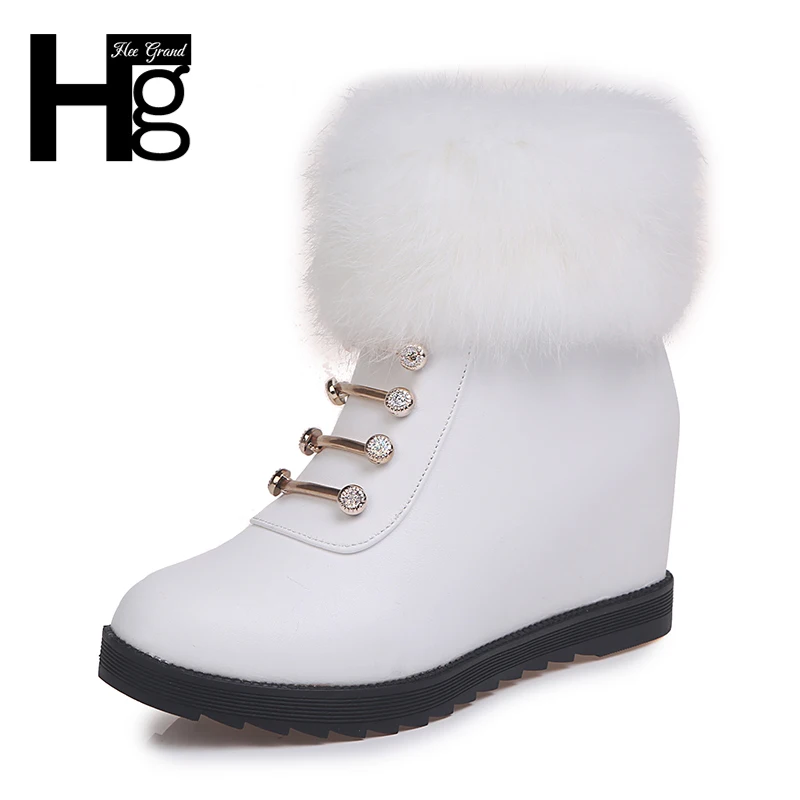 

HEE GRAND Glitter Winter Women Snow Boots Round Toe Faux Fur Ankle Boots Flock Wedges Shoes Woman Solid Pu Leather Boots XWX6797