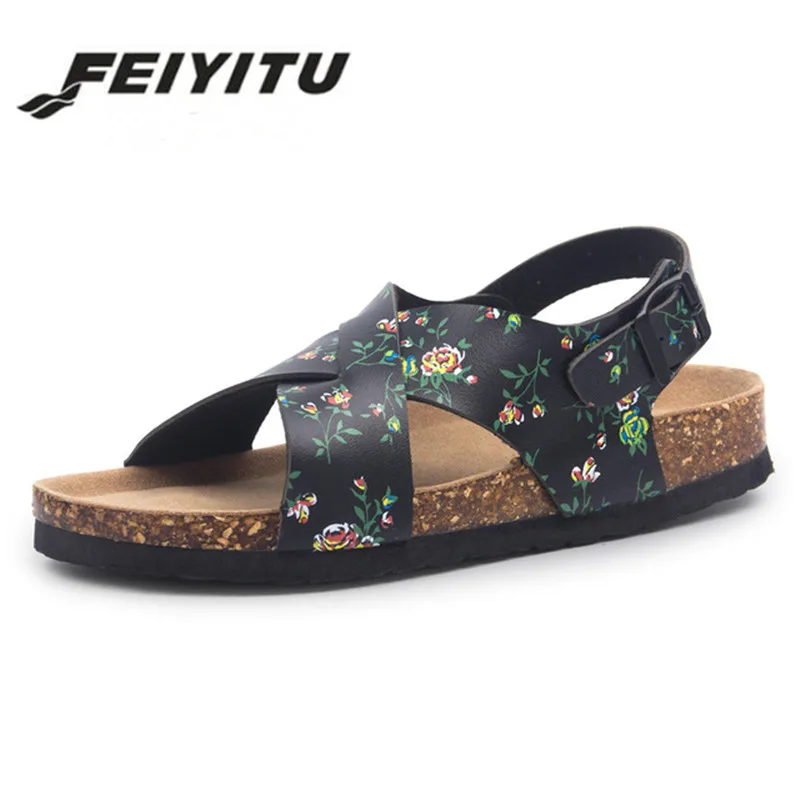 

Feiyitu 2018 New Beach Cork Sandals Flat with Casual Women Summer Buckle Strap Sandalias Shoes silver pink white gray eu 35-43