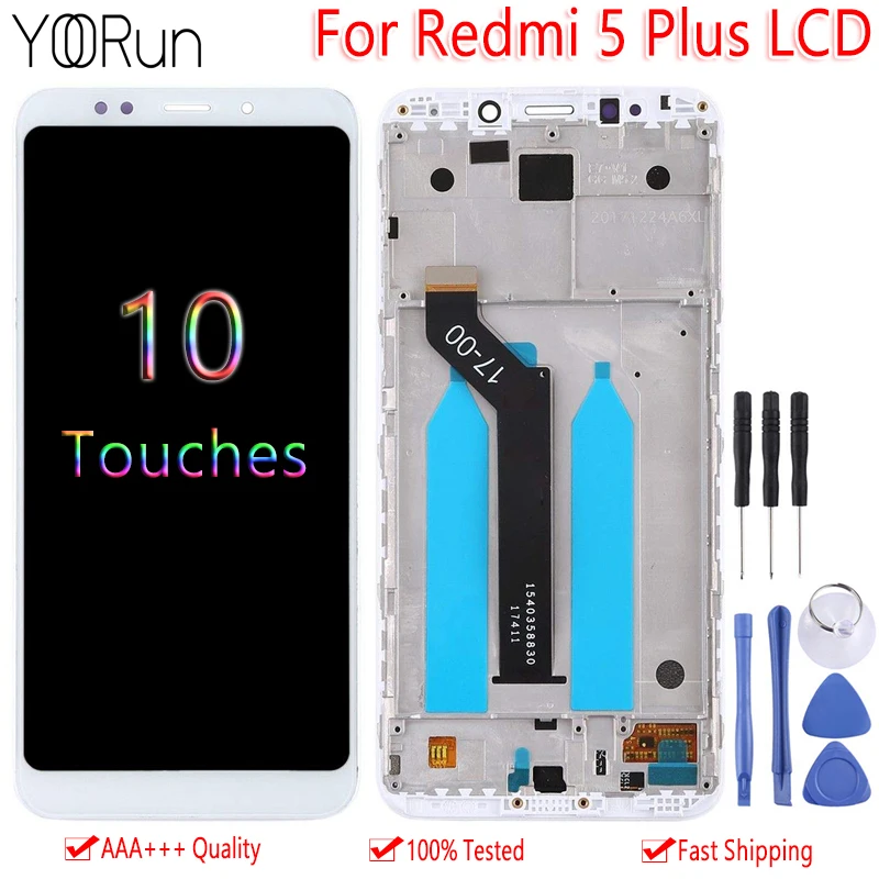 

10-Touch 2160*1080 IPS LCD For Xiaomi Redmi 5 Plus LCD Display With Frame Touch Screen Digitizer Assembly Replacements Parts