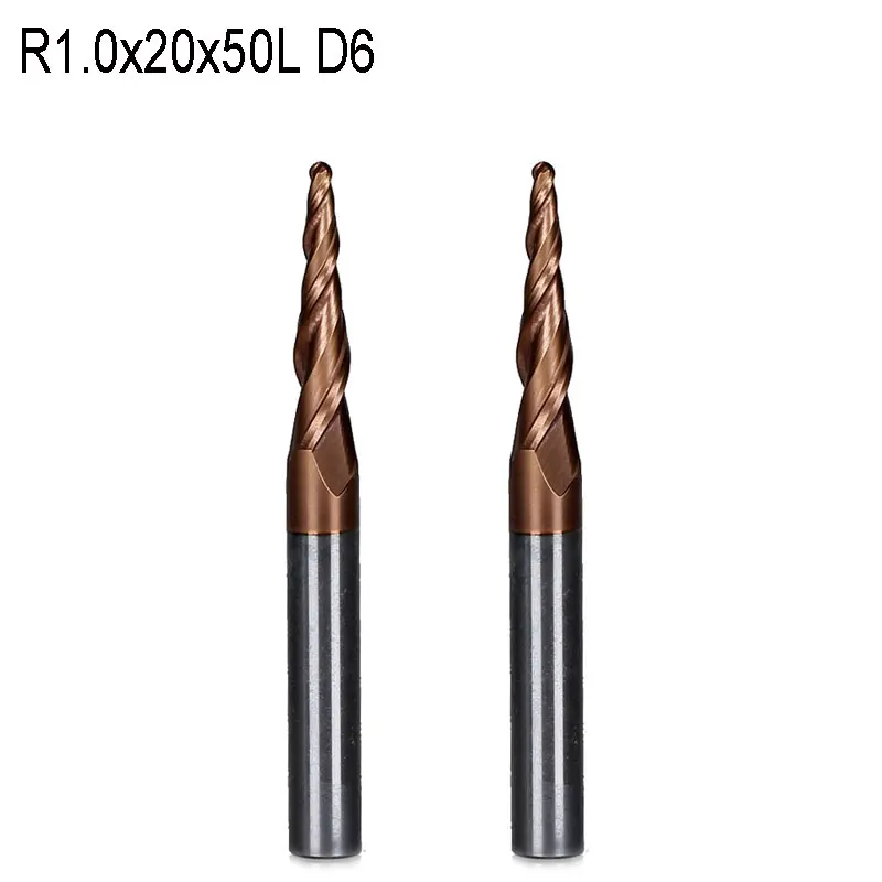 

2 шт., концевые конические сферические фрезы R1 * D6 * 20 * 50L * 2F HRC55