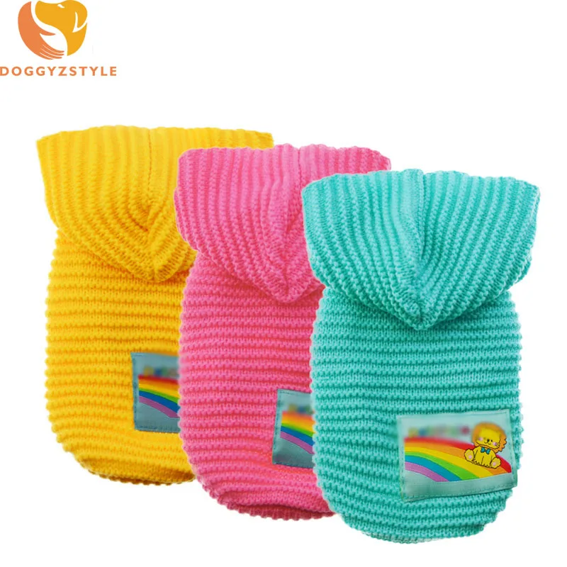 

Cat Dog Winter Sweater Knitted Hoodie Coat Hooded Jacket Clothes Solid Color Pet Warm Pullover Clothes Chihauhua Teddy Costumes