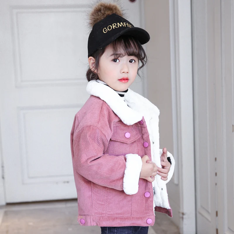 

Baby Girls Cashmere Coat 2018 Fashion Winter Turn-down Collar Jacket for Girl Costume Clothes Cotton Children Clothing jk196