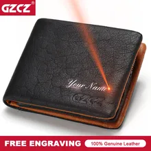 GZCZ 2018 Genuine leather Men Wallet Clamp For Money Card Holder Male Purse Drop Shopping Free engraving PORTFOLIO MAN Money Bag