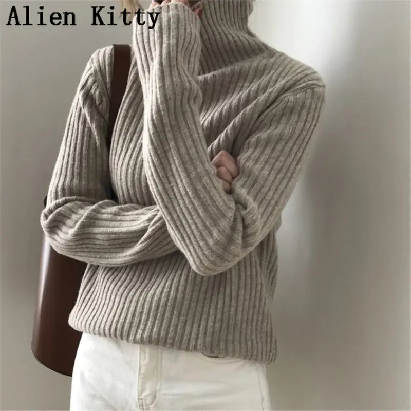 Свитер с высоким воротом Alien Kitty Модный зимний элегантный теплый свободный