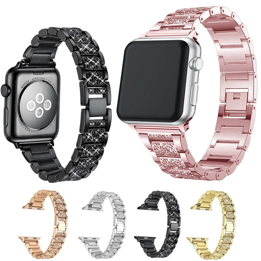 

Diamond Strap For Apple Watch Band 38mm 40mm 42mm 44mm Stainless Steel sport Watch Band Series 4 bracelet AW803