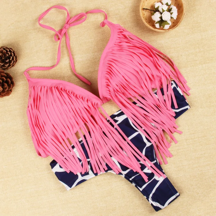 

2017 New Women Bikinis Set Pink Leopard fringed Bikini sexy biquini ladies bathing suit swimwear