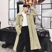 Men Vintage Fashion Casual Loose Long Trench Coat Male Japan Style Windbreaker Cardigan Jacket Autumn Spring Overcoat