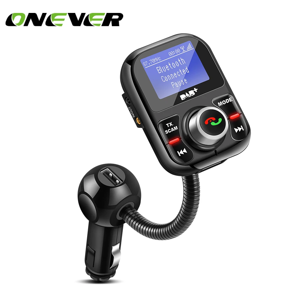 

Onever Car FM Transmitter Bluetooth DAB/DAB+ Receiver with Antenna 3.1A Dual USB Car Charger Support TF Card and U-disk AUX OUT