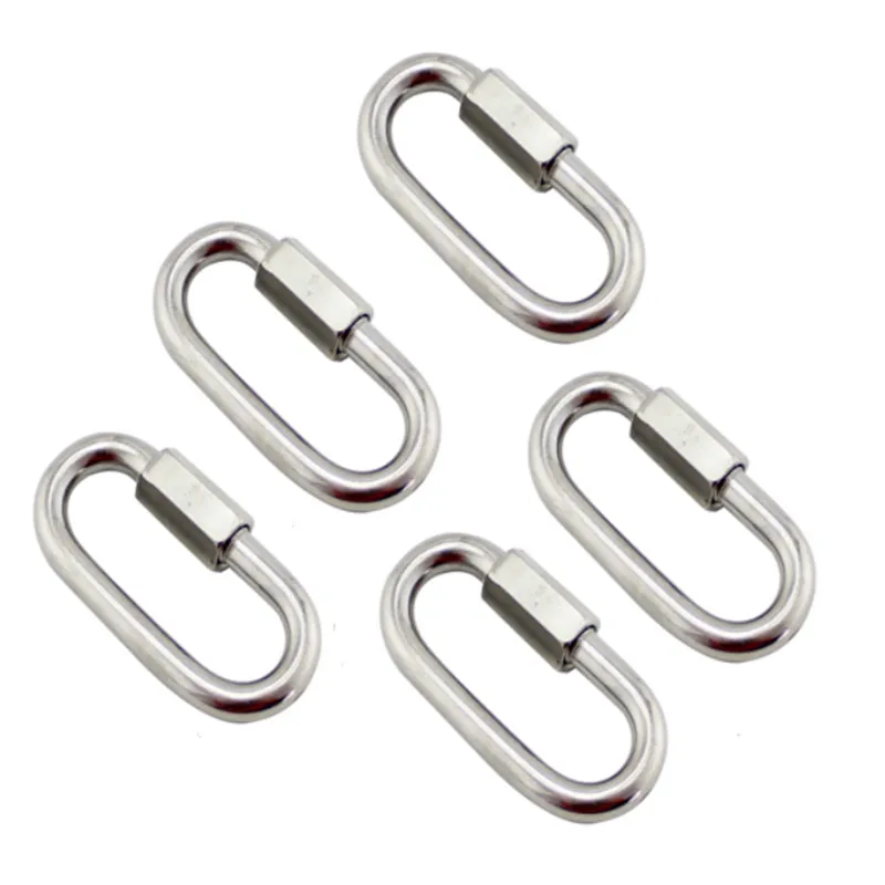 

5Pcs M6 Stainless Steel D Shape Carabiner Chain Quick Link Marine Oval Thread Carabiner Chain Connector Mountaineering Buckle