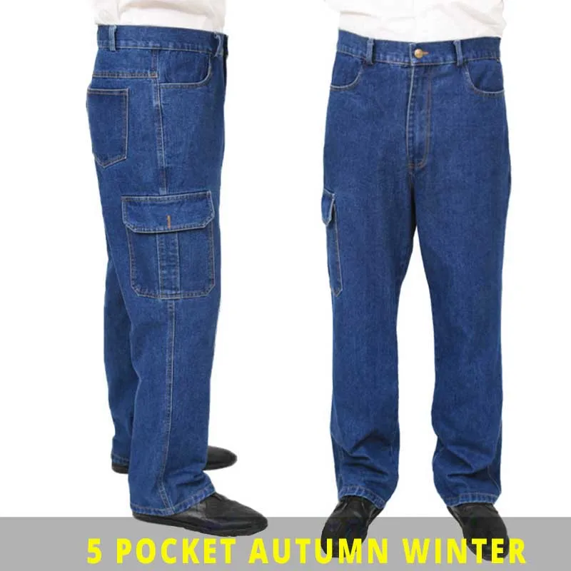 Fashion Plus Size Loose Baggy Jeans Work Pants Men Casual Hip Hop Jeans Cotton Trousers with Big Pocket Man Clothes